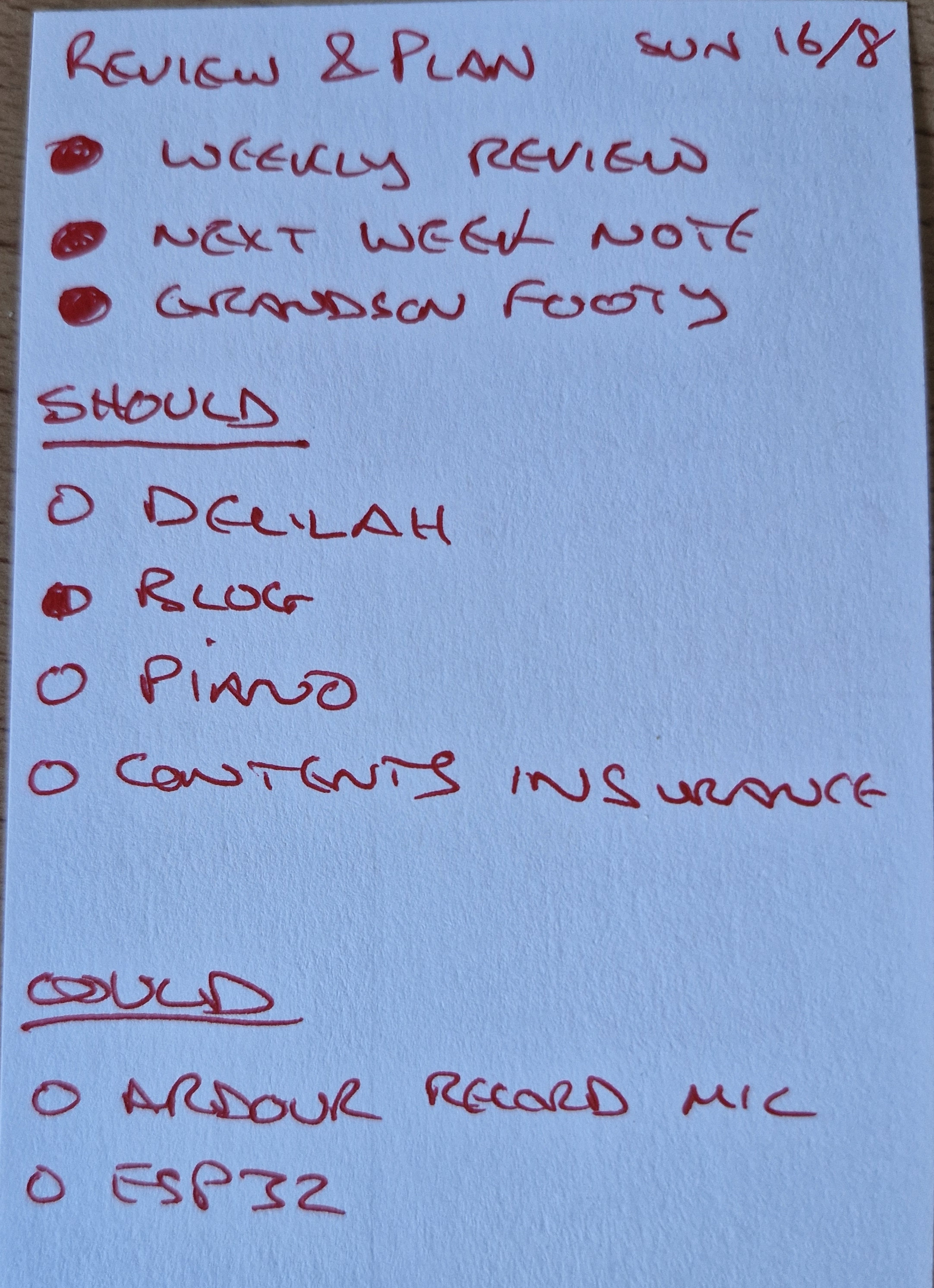 Planning card